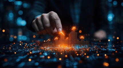 businessman hand point to up or increase arrow black background it is symbol of business investment growth concept