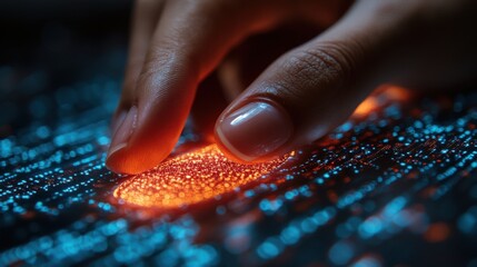 businessman hand using authentication system with biometric identification fingerprint username and password cybersecurity information security encryption secure internet access technology