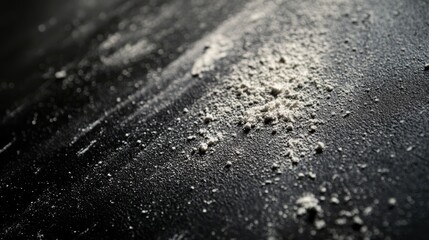 Close-up of white powder sprinkled on black surface.