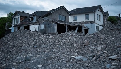 City Destroyed by Earthquake – Devastated Urban Ruins Submerged in Debris After Strong Quake