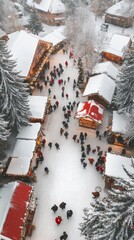 Aerial View of a Vibrant Christmas Market Brimming with Holiday Cheer