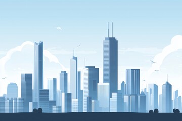 Fototapeta premium A Serene Urban Skyline with Towering Skyscrapers and Clear Blue Sky