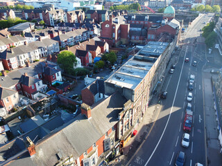 High Angle View of Newport City on River Usk Wales, United Kingdom During Sunset. Aerial Footage...