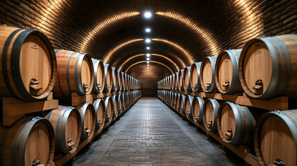 Wine Barrels in Brick Cellar - Realistic Image