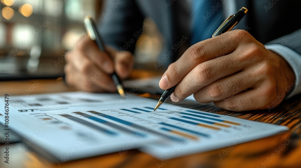 Poster businessman write down arrow with cost and up arrow with quality for business project management str