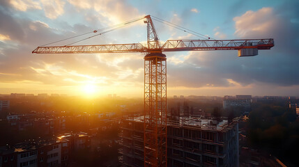 Construction Crane Silhouette at Sunset - Photo