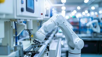 Automated robotic arm performing precision assembly on a factory production line.