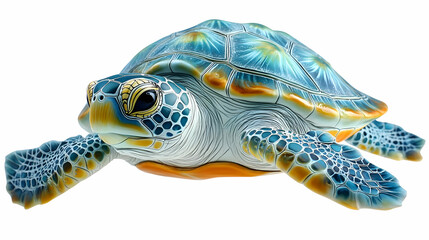 Sea Turtle Illustration - Blue and Yellow Watercolor