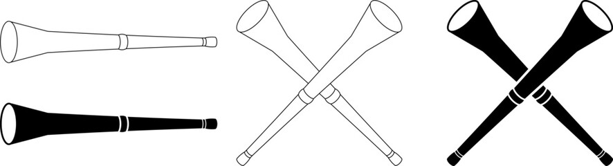 Two crossed vuvuzela icon set