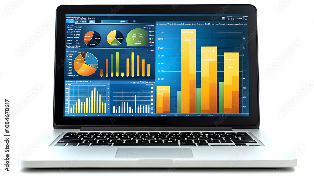 Poster laptop screen showing data analysis charts