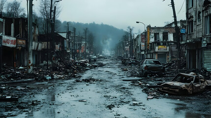 Destroyed Street in City After Disaster - Photo