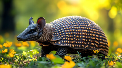 Armadillo in a Field of Yellow Flowers - Realistic Animal Image