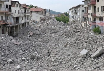 City Destroyed by Earthquake – Devastated Urban Ruins Submerged in Debris After Strong Quake