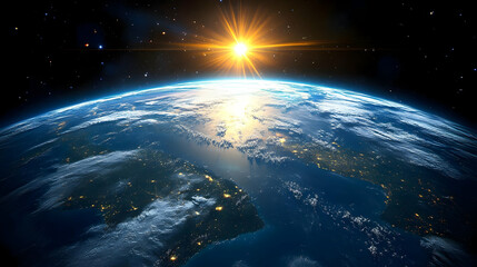 Obraz premium Earthrise With Sun And Stars Realistic Image