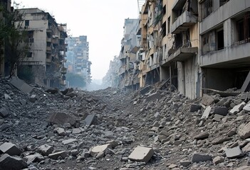 City Destroyed by Earthquake – Devastated Urban Ruins Submerged in Debris After Strong Quake
