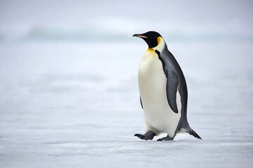 Fototapeta premium Majestic Emperor Penguin Walking on Ice in Arctic Landscape