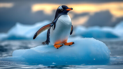 Fototapeta premium Penguin on Iceberg - Realistic Photo