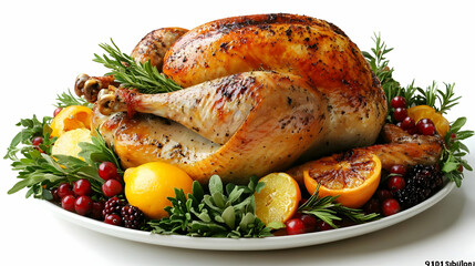 Roasted Turkey with Citrus and Berries - Realistic Food Image