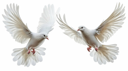 Obraz premium Two White Doves in Flight, Isolated on White Background - Illustration