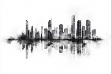 Obraz premium Monochrome Cityscape Reflection: A Minimalist Urban Landscape