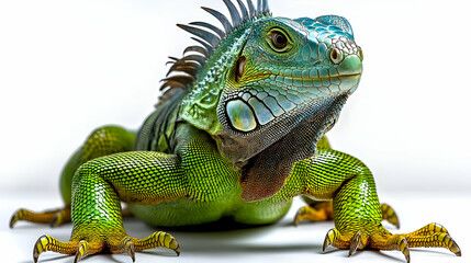 Obraz premium Green Iguana with Spiky Crest - Realistic Animal Photo