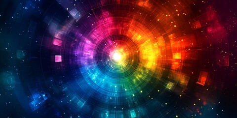 Fototapeta premium A Vibrant Display of Swirling Colors and Lights in a Circular Pattern, Creating a Mesmerizing Visual Effect That Captivates the Viewer in a Cosmic Setting