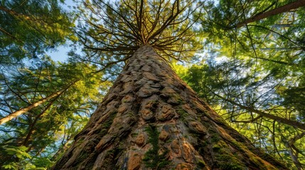 A majestic tree in a sunlit meadow, surrounded by wildflowers and glowing particles. Warm golden light filters through the leaves, creating a serene and magical atmosphere.