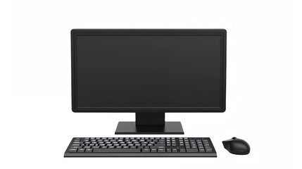 Fototapeta premium computer monitor, keyboard, mouse, desktop setup, minimalist, black and white, sleek design, modern technology, office equipment, clean workspace, simple background, monochrome image