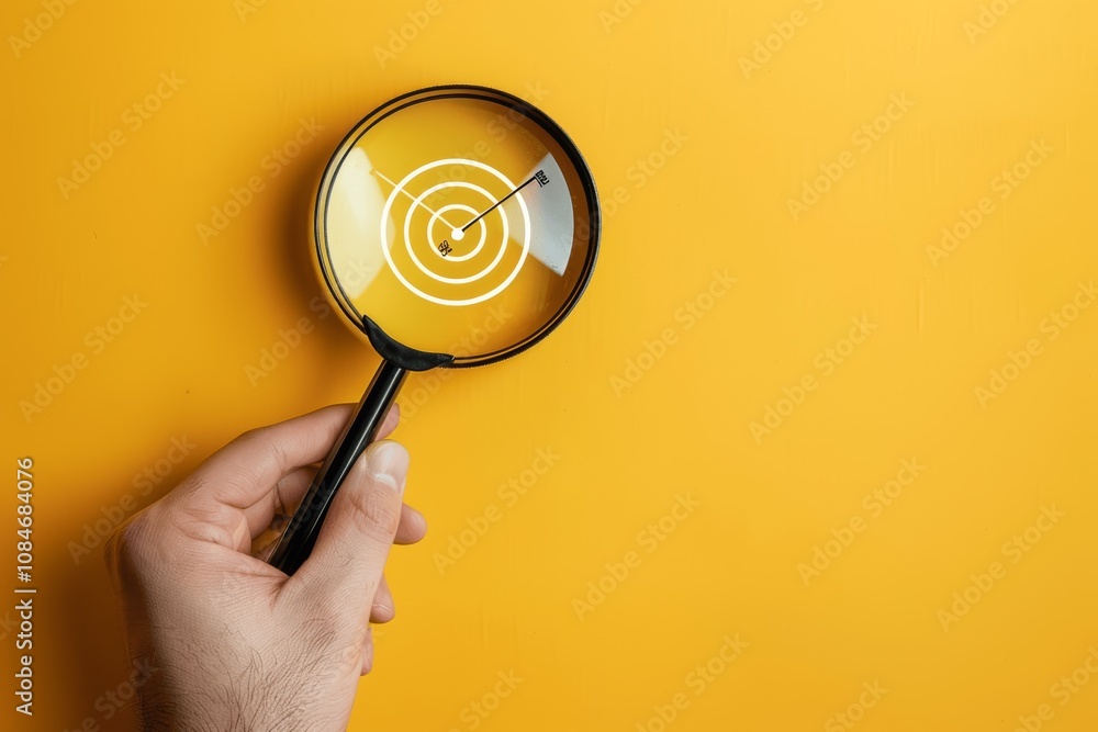 Aufkleber magnifying glass focus on target objective for business success with creative light bulb icon planni