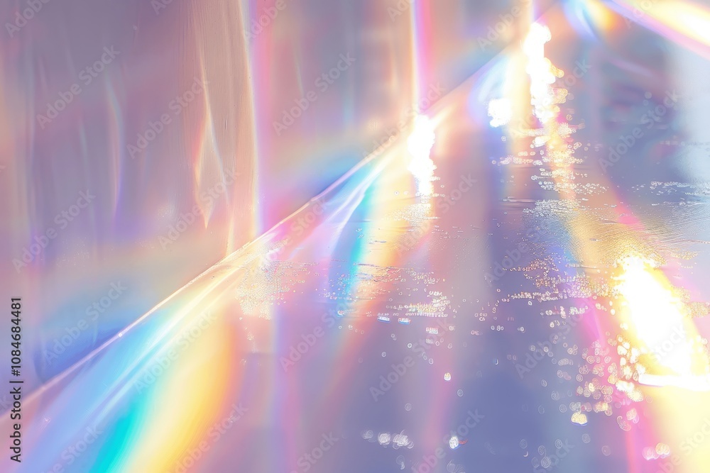 Poster rainbow light rays reflection abstract background holographic texture pastel colors bokeh photoreali