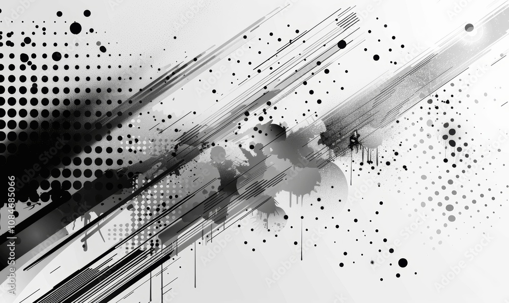 Poster modern grey and white abstract gradient background with halftone dots and diagonal stripes