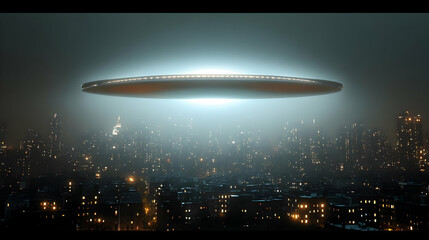 Fototapeta premium UFO Over City - 3D Illustration