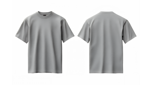 plain gray t-shirt, front and back view, simple design, basic clothing, casual wear, realistic 3D render, product photography, white background, studio lighting, minimalist style