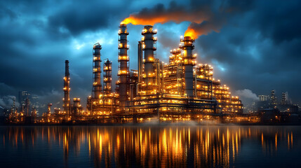 Industrial Complex at Night - Realistic Image