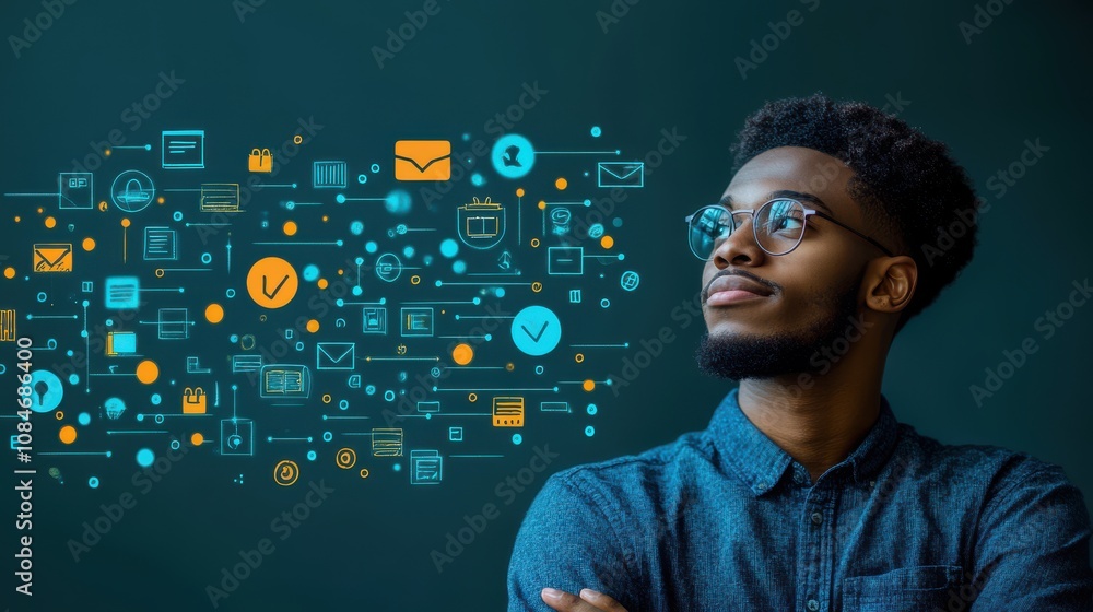 Poster e learning graduate certificate program concept man showing education icon technology internet educa