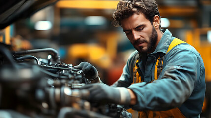 Mechanic Repairing Engine - Realistic Image