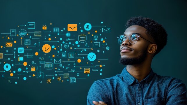 e learning graduate certificate program concept man showing education icon technology internet education course degree study knowledge to creative thinking idea and problem solving solutio