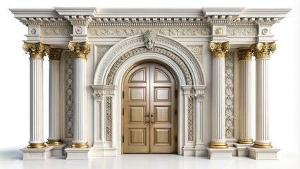 Obraz premium Elegant Classical Door with Ornate Columns and Arch - Product Photography on Isolated White Background for Home Decor, Architecture, and Design Inspiration