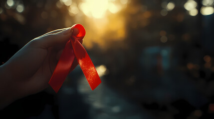 World AIDS Day Design: Bold Text for December 1 with a Prominent Red Ribbon Symbolizing the Fight Against AIDS and Promoting Awareness
