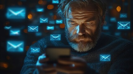 email automation email marketing concept gathering customer insights via email to enhance customer engagement retention and loyalty businessman using smartphone with email icon on virtual screen