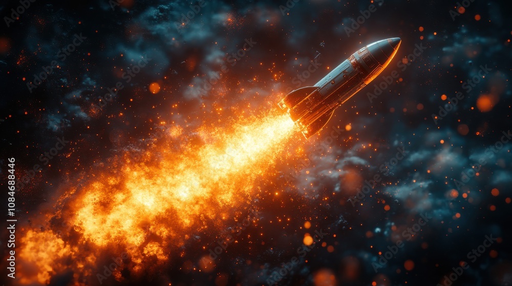Poster entrepreneurship launch rocket start flying up and network line connection the startup concept plan 