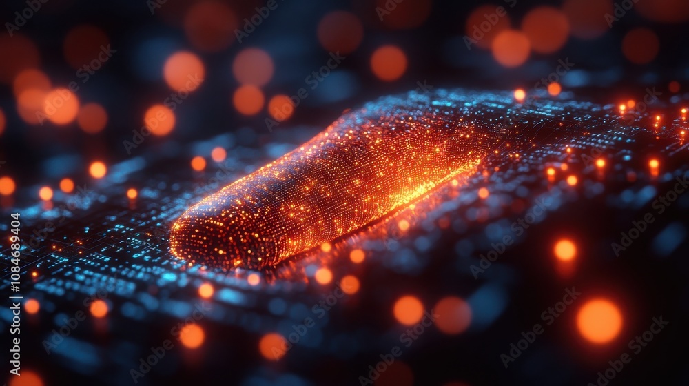 Poster futuristic digital processing of biometric identification fingerprint scanner concept of surveillanc