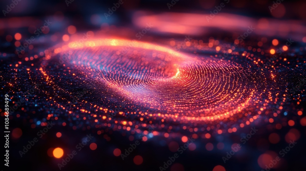 Poster futuristic digital processing of biometric identification fingerprint scanner concept of surveillanc