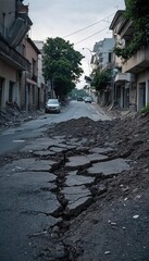 Cracked Pavement Damaged by Earthquake – Severe Ground Fractures After Seismic Activity