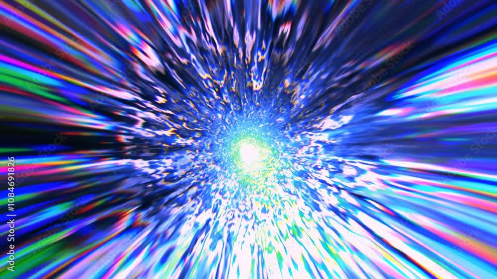 Poster vibrant abstract tunnel with glitch noise effects. hypnotic colorful tunnel effect cinematic title a