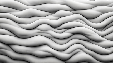 Abstract 3D illustration of smooth, undulating wavy forms in grayscale with a seamless texture