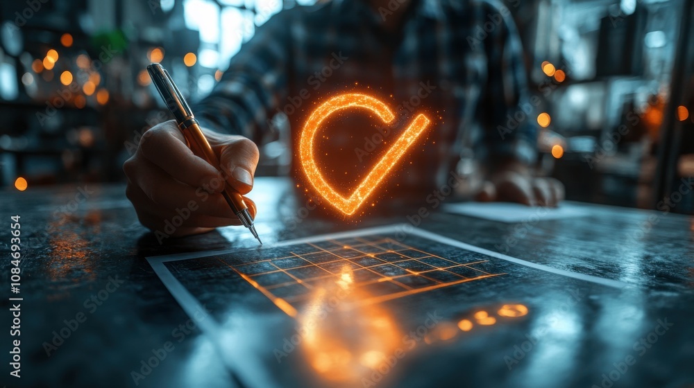 Aufkleber iso certification approval concept a person highlighting iso certification process with a glowing ch