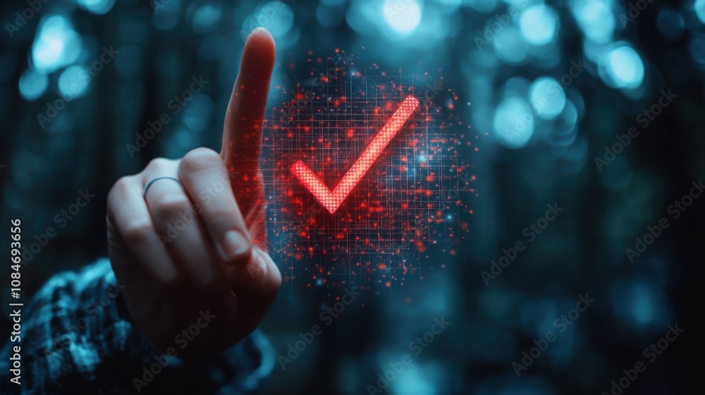 Poster iso certification approval concept a person highlighting iso certification process with a glowing ch