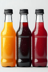 Three Glass Bottles with Colorful Drinks - Realistic 3D Illustration