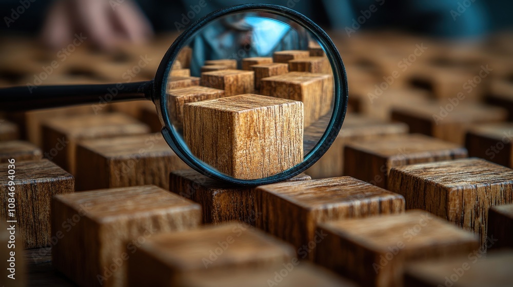 Poster kyc on wooden cubes know your customer with magnifying glass and customer information business verif